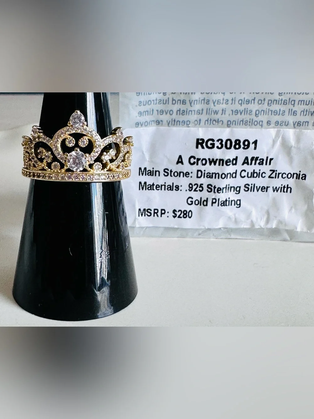 ✨Bomb Party Vermeil Ring Size 8 “A Crowned Affair” CZ .925 Sterling Silver Gold - Picture 1 of 3